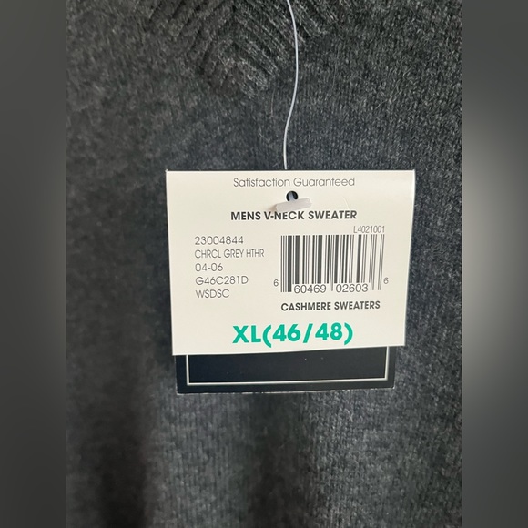 NWT George designer Mens 100% Cashmere Sweater 2 ply black slate gray V neck XXL - Picture 13 of 16